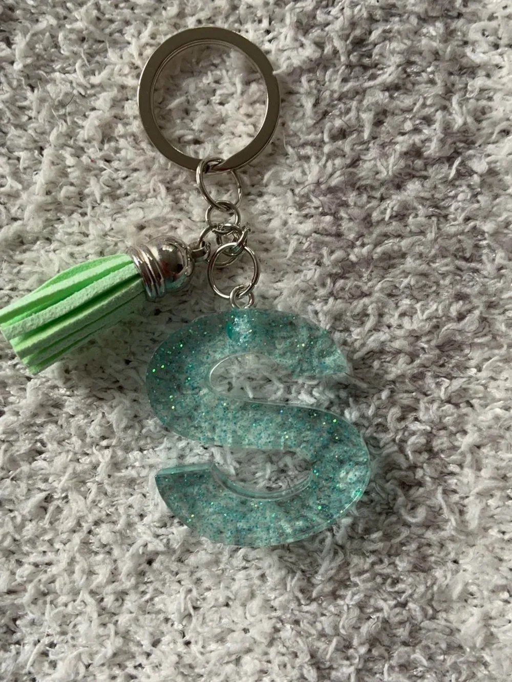 Personalized Green Letter Keychain with Tassel